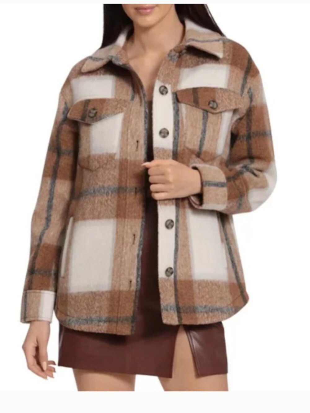 Avec Les Filles Anthropologie Brushed Plaid Flannel Shirt Jacket Shacket Medium